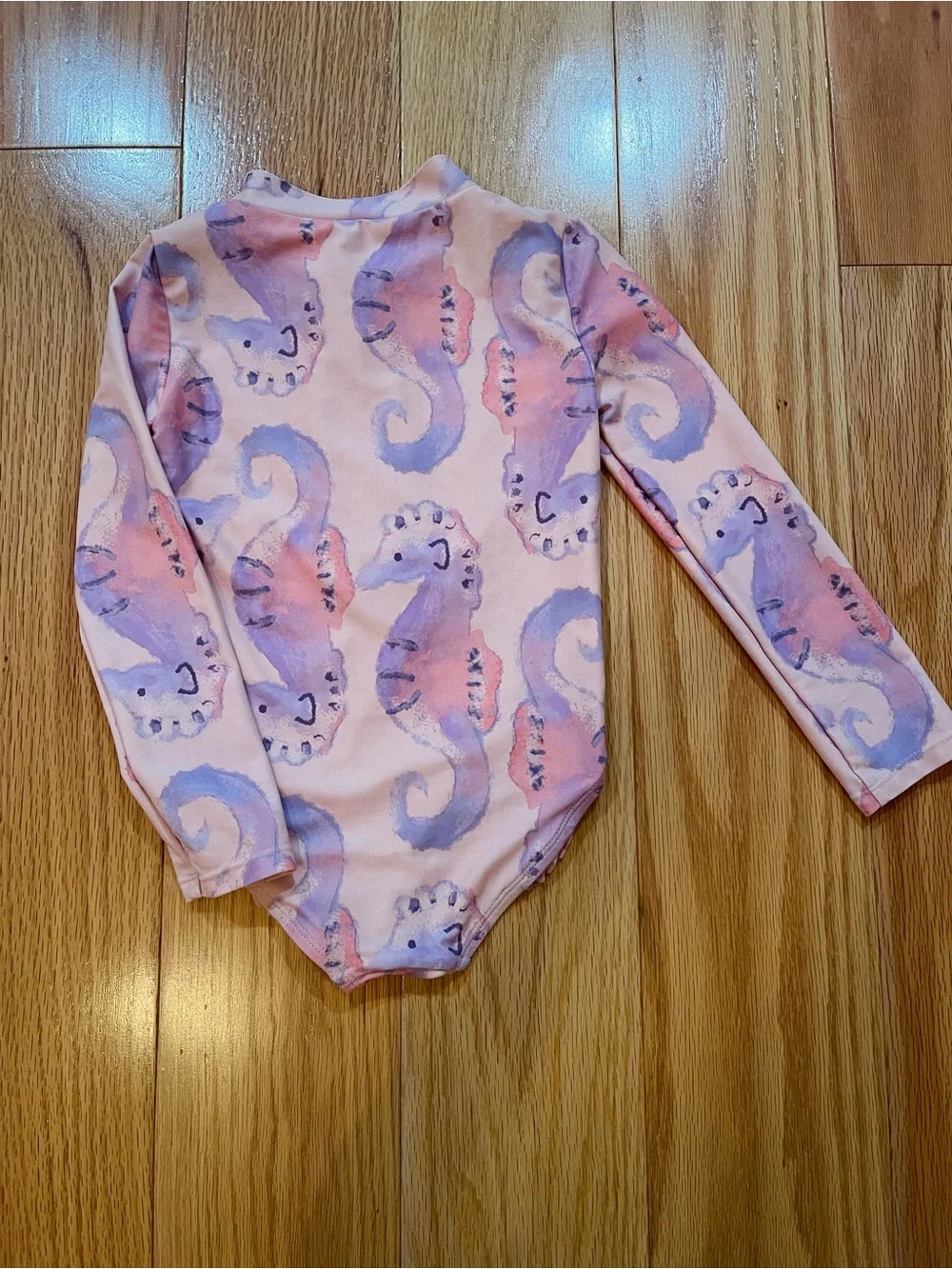 Girls' Long-Sleeve Pink Seahorse Rashguard Swimsuit